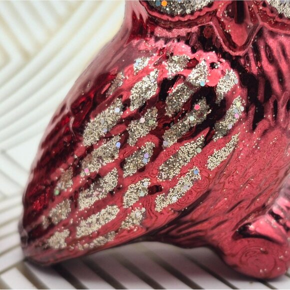 Lot of 4 Owl Christmas Ornaments Holiday Tree Decor Brown & Deep Red Glitter 3" - Picture 7 of 13